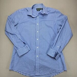 Lauren Ralph Lauren 100% Cotton Slim Fit Non Iron‎ Blue Plaid Dress Shirt 16 1/2